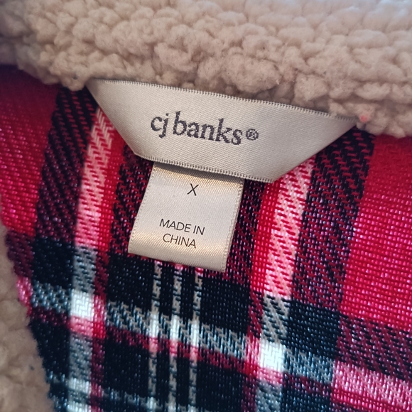 CJ Banks Red and Black Plaid Jacket with Sherpa Trim - Picture 2 of 3
